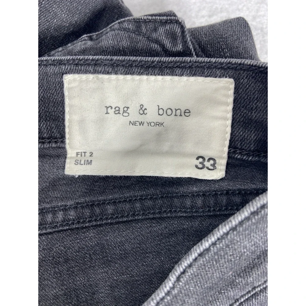Rag & Bone Fit 2 Jeans Men's 33x34 Rock Black Slim Button Fly Denim Stretch